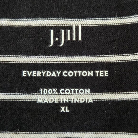 J.Jill XL Black & White Striped Everyday Cotton Tee Short Sleeve Scoop Neck - Picture 7 of 9
